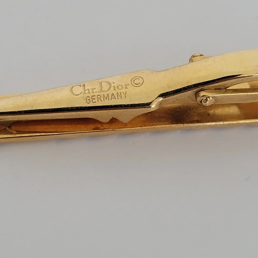 Christian Dior Vintage‎ Tie Clip Gold Silver Two Tone Logo Textured Made Germany